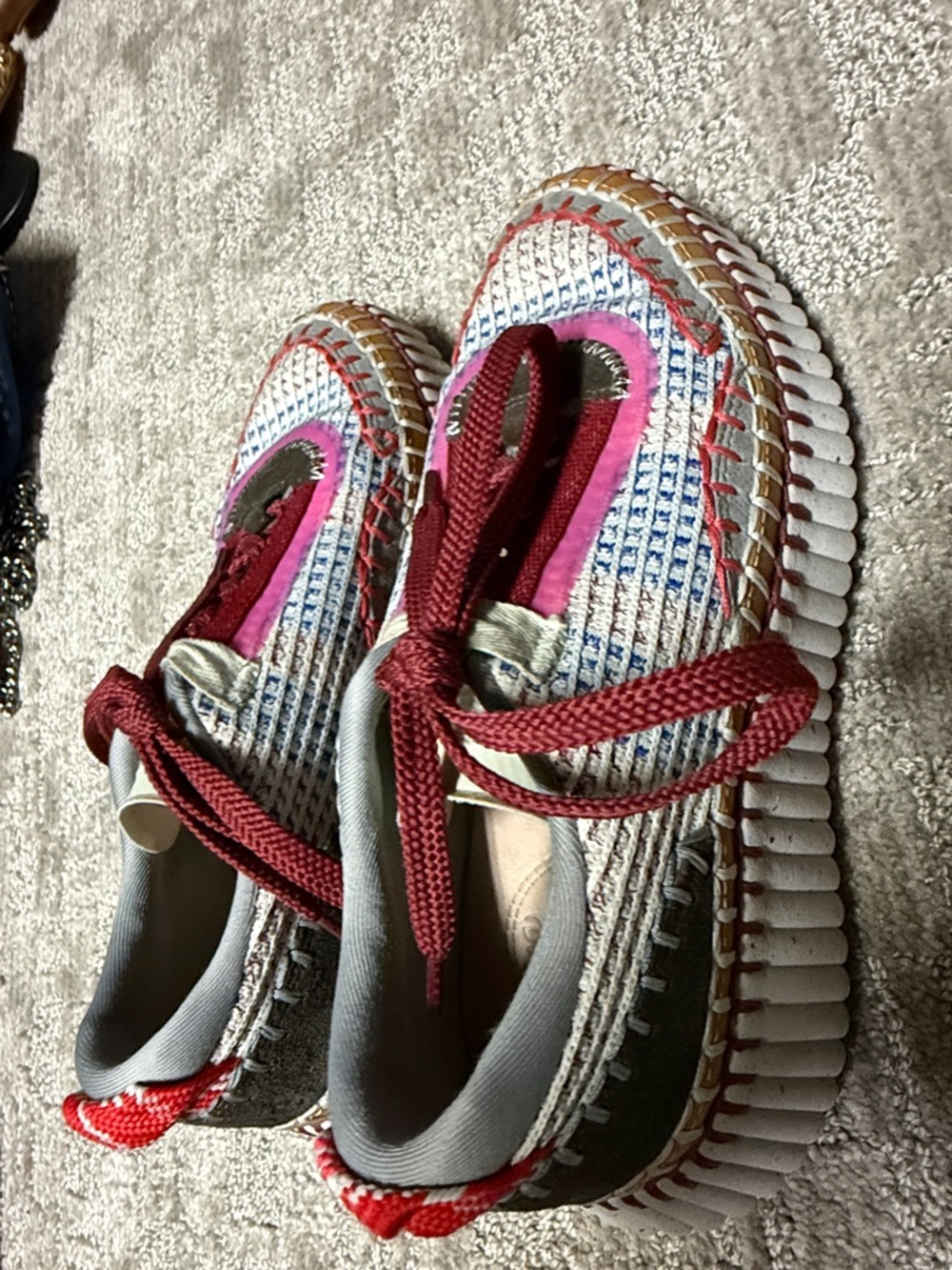 Chloe Multicolor Woven Lace-Up Sneakers with Burgundy Laces - Picture 8 of 8